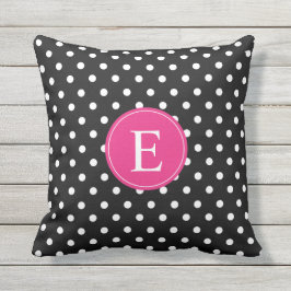 Black Polka Dot Rosa Monogram Kudde