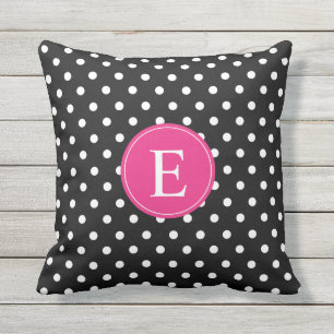 Black Polka Dot Rosa Monogram Kudde