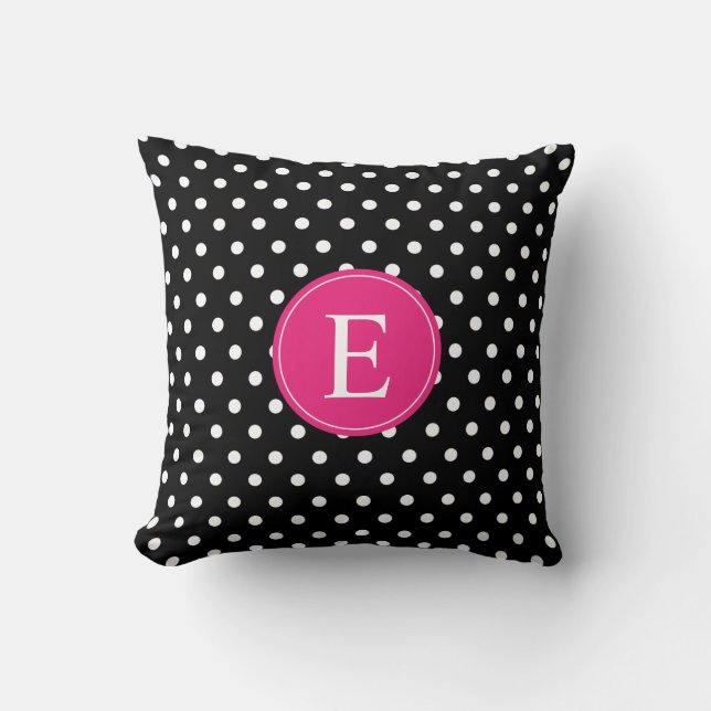 Black Polka Dot Rosa Monogram Kudde (Framsida)