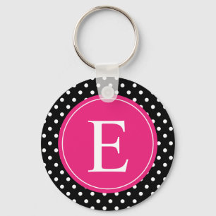 Black Polka Dot Rosa Monogram Nyckelring
