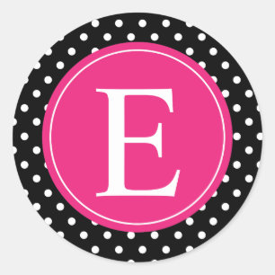 Black Polka Dot Rosa Monogram Runt Klistermärke