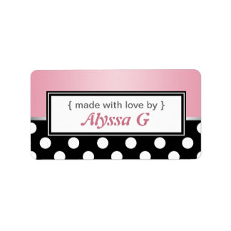 Black Polka Dot Rosa Personlig Baking Labels Adressetikett