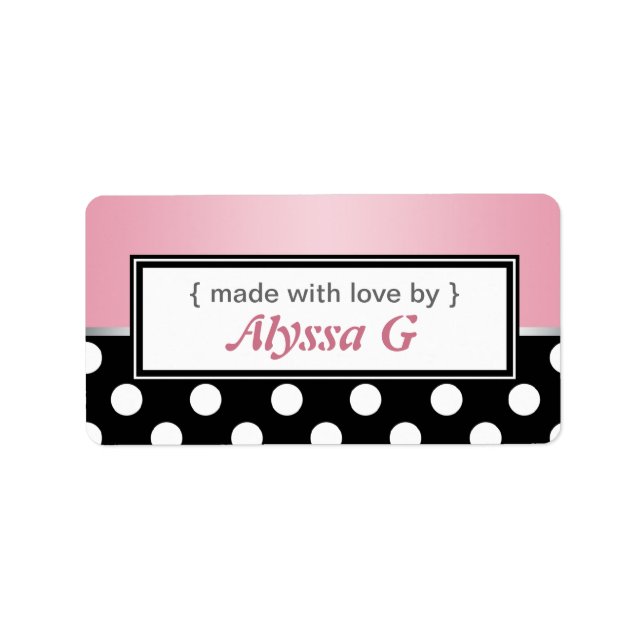 Black Polka Dot Rosa Personlig Baking Labels Adressetikett (Framsidan)