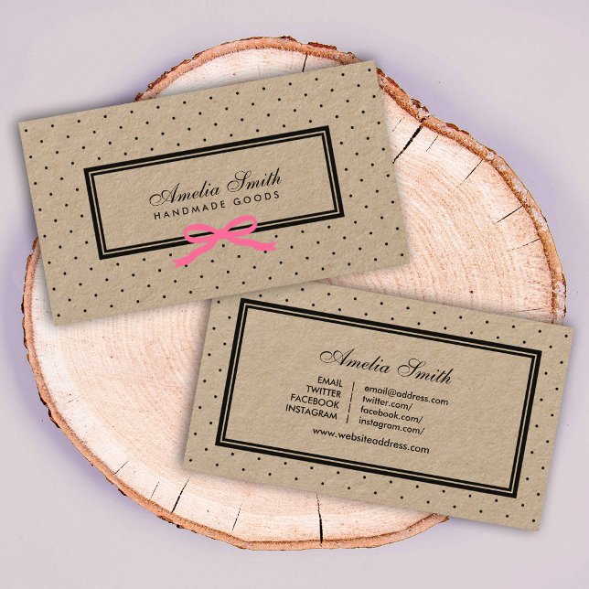 Black Polka Dot Rosa Ribbon Social Media Kraft Visitkort (Skapare uppladdad)