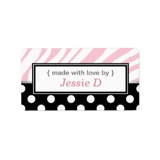Black Polka Dot Rosa Zebra tryck Baking Labels Adressetikett
