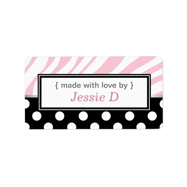 Black Polka Dot Rosa Zebra tryck Baking Labels Adressetikett (Framsidan)
