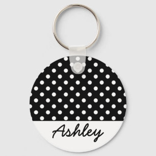 Black Polka dots Anpassningsbar Monogram Nyckelring