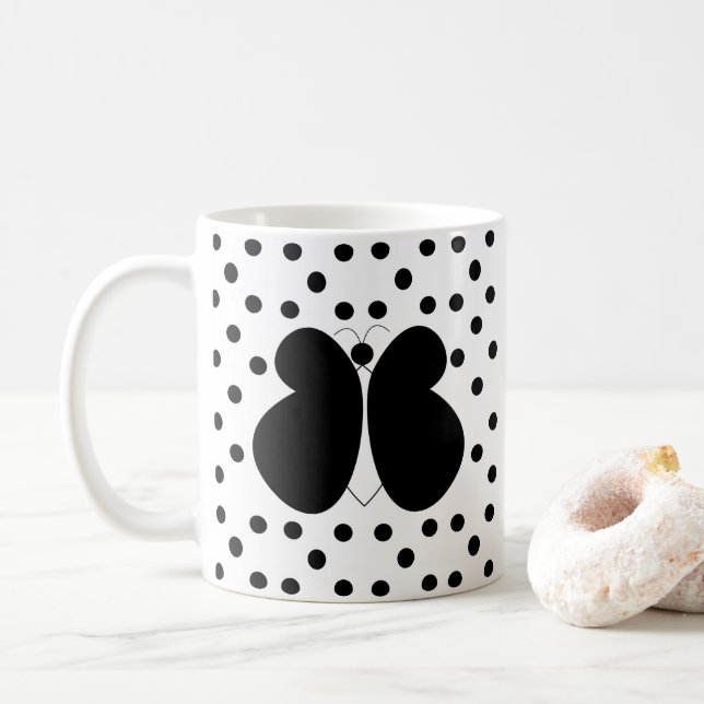 Black Polka dots Butterfly Kaffemugg (Med munk)