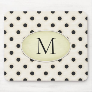 Black Polka dots Ivory & Blek Gult Monogrammad Musmatta