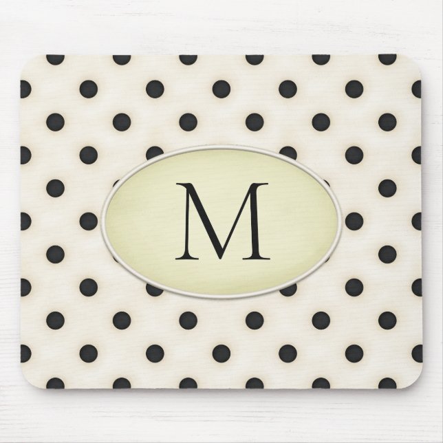 Black Polka dots Ivory & Blek Gult Monogrammad Musmatta (Framsidan)