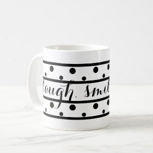 Black Polka dots Laugh Smile Live Quote Kaffemugg