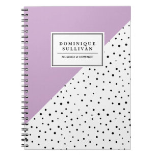 Black Polka dots Lilac Abtract Mönster Anteckningsbok Med Spiral