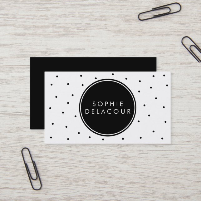 Black Polka dots | Modern Affärskort Visitkort (Fram/Back In Situ)