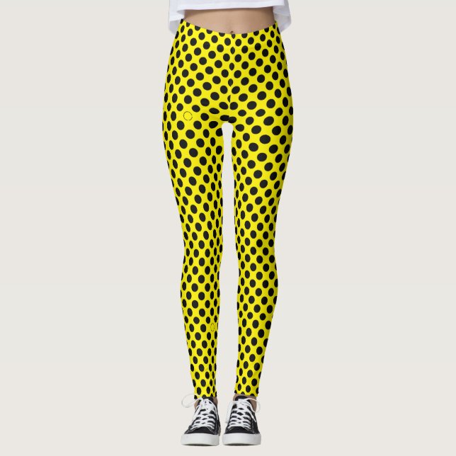 Black polka dots mönster över gulten leggings (Framsida)