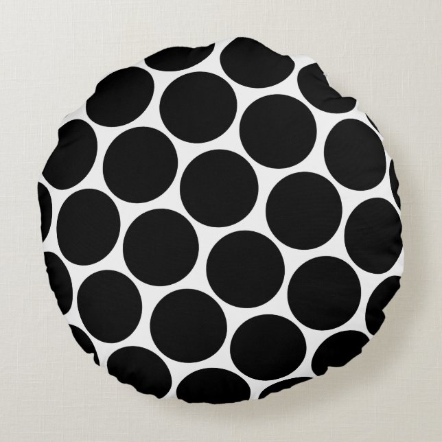 Black Polka dots Mönster Rund Kudde (Baksidan)
