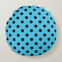 Black Polka Dots on Aqua Blue Round Pillow