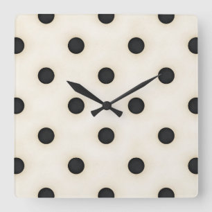 Black Polka dots på Antique White Distress Fyrkantig Klocka