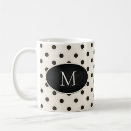 Black Polka dots på Antique White Monogrammed Kaffemugg