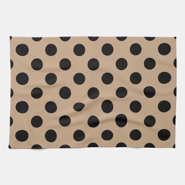 Black polka dots på beige kökshandduk (Horisontell)