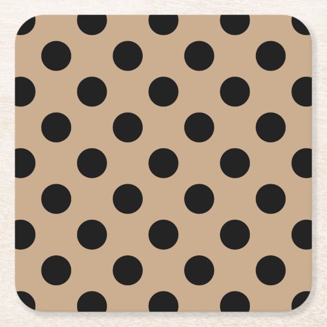 Black polka dots på beige underlägg papper kvadrat (Framsidan)