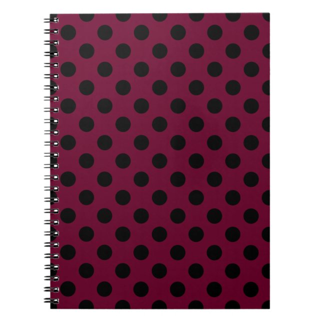 Black polka dots på burgundy anteckningsbok (Framsidan)
