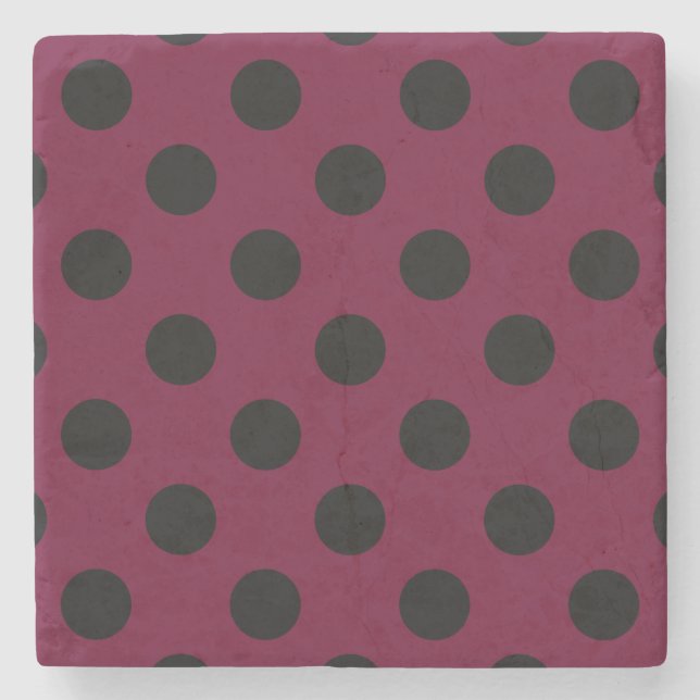 Black polka dots på burgundy stenunderlägg (Framsidan)