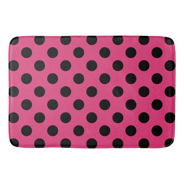 Black polka dots på fuchsia badrumsmatta (Framsidan)