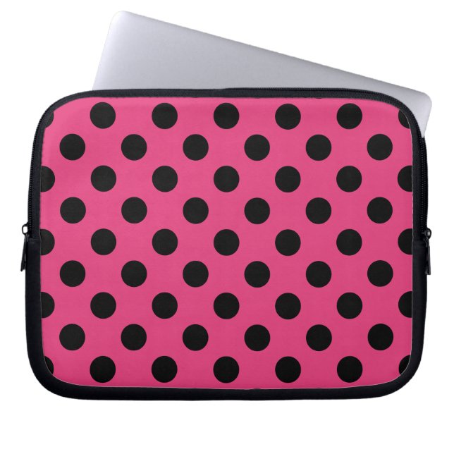 Black polka dots på fuchsia laptop fodral (Framsidan)