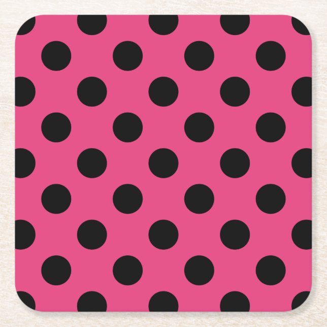 Black polka dots på fuchsia underlägg papper kvadrat (Framsidan)