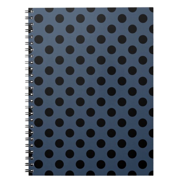 Black polka dots på grått-blue anteckningsbok med spiral (Framsidan)