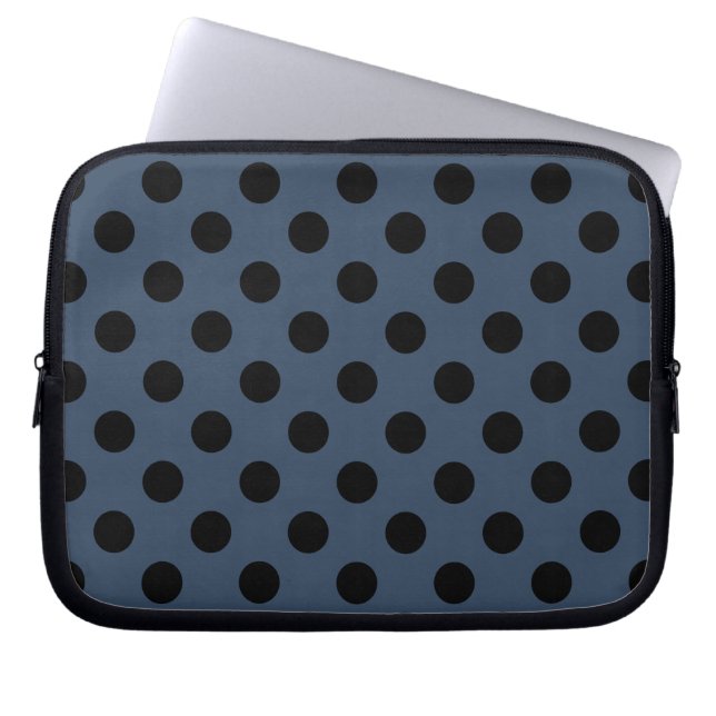 Black polka dots på grått-blue laptop fodral (Framsidan)