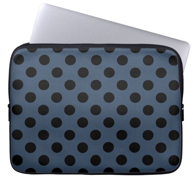 Black polka dots på grått-blue laptop sleeve (Framsidan)