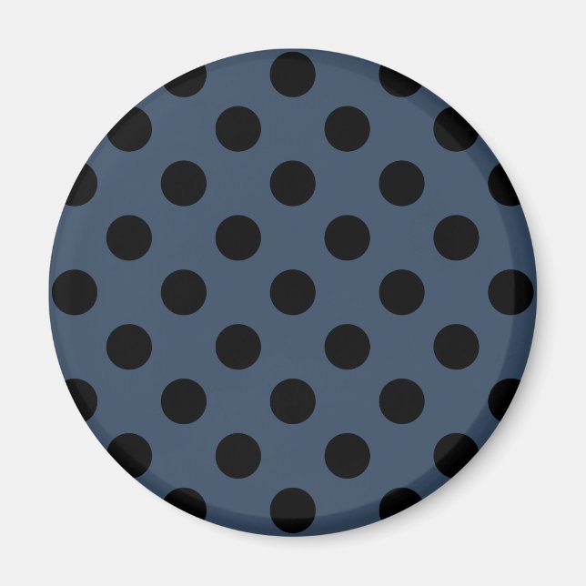 Black polka dots på grått-blue magnet (Framsidan)