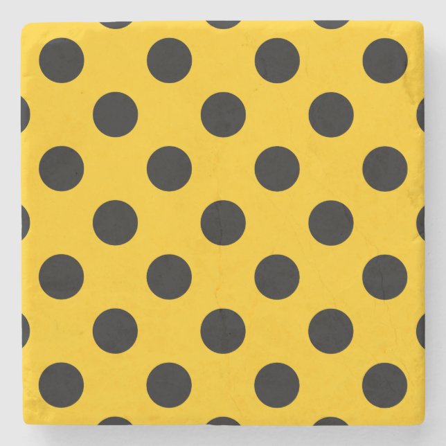Black polka dots på gult stenunderlägg (Framsidan)