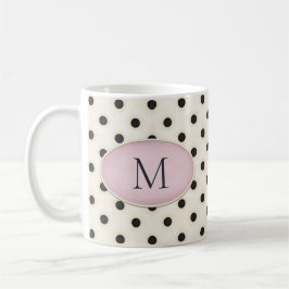 Black Polka dots på ivoriansk Rosa Oval Monogramme Kaffemugg