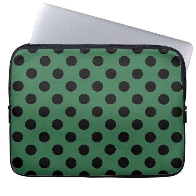 Black polka dots på kelly grönt laptop fodral (Framsidan)