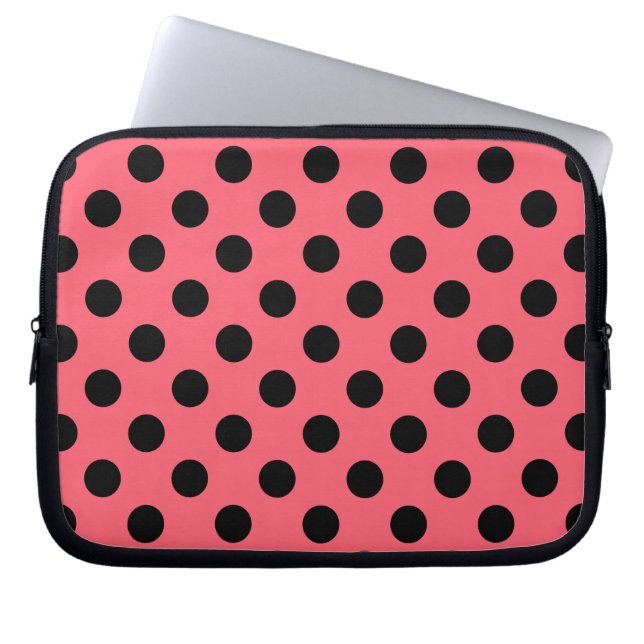 Black polka dots på korall laptop fodral (Framsidan)