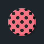 Black polka dots på korall magnet<br><div class="desc">Black polka dots på korall</div>