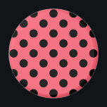 Black polka dots på korall magnet<br><div class="desc">Black polka dots på korall</div>