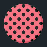 Black polka dots på korall magnet<br><div class="desc">Black polka dots på korall</div>