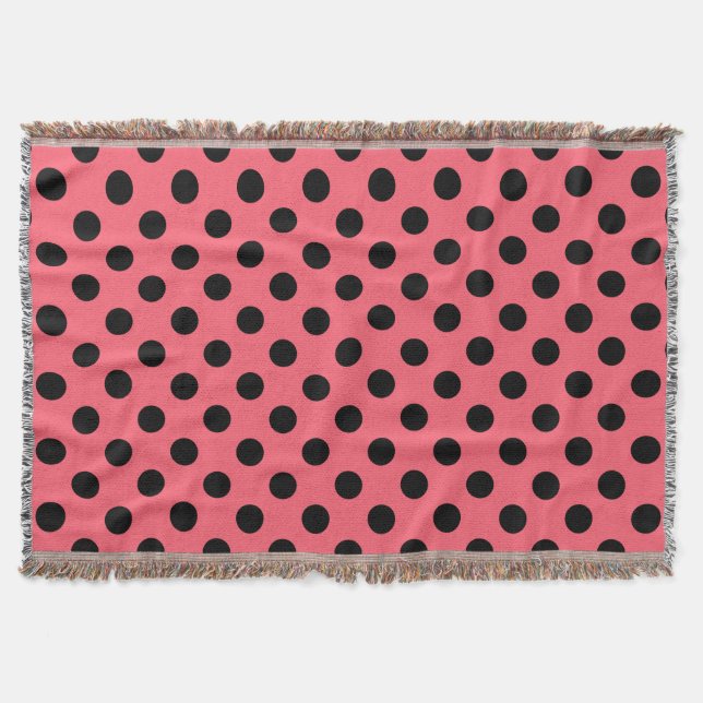 Black polka dots på korall mysfilt (Framsidan)