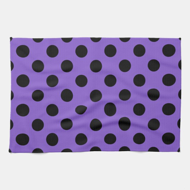 Black polka dots på lavender kökshandduk (Horisontell)