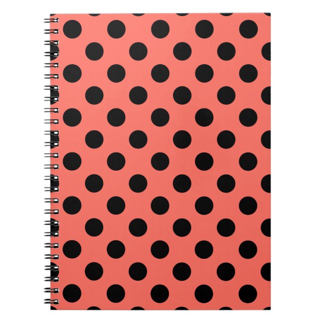 Black polka dots på levande korall anteckningsbok (Framsidan)