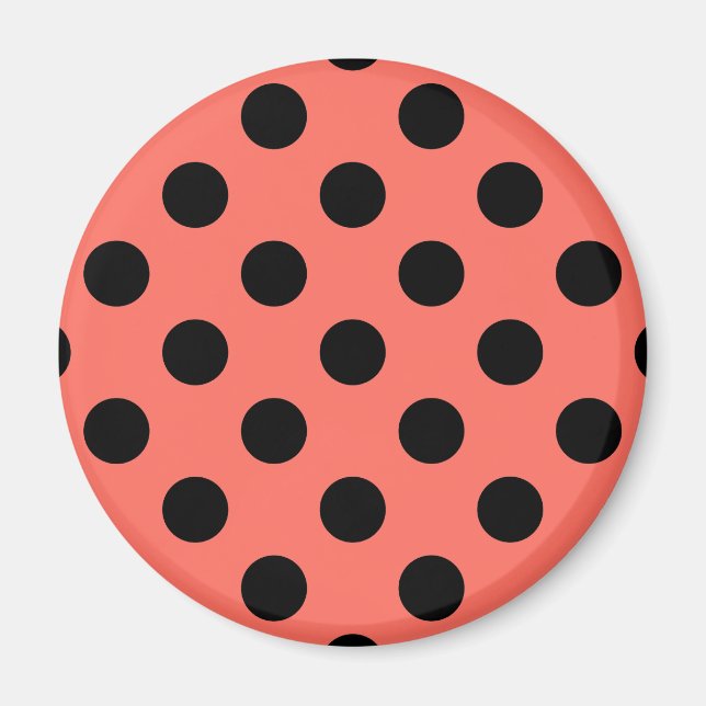 Black polka dots på levande korall magnet (Framsidan)