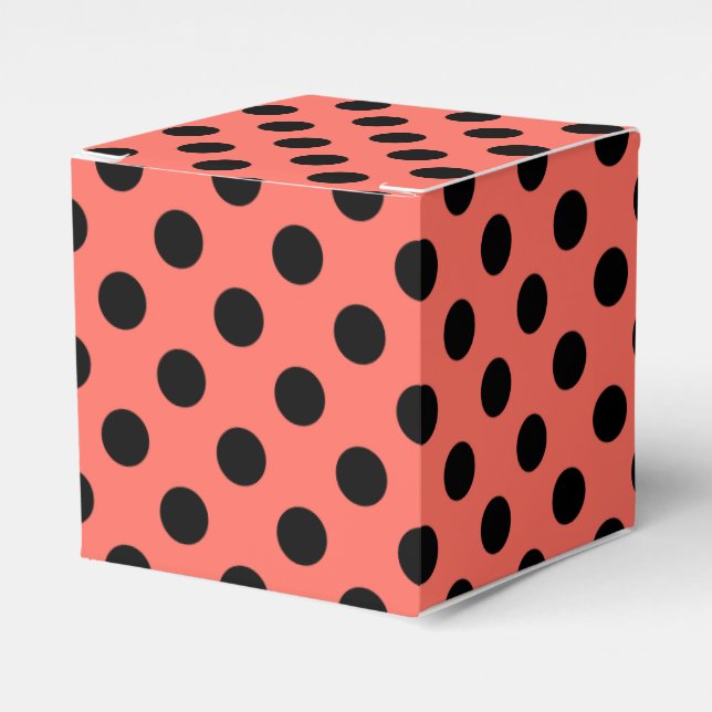 Black polka dots på levande korall presentaskar (Framsidan Sidan)