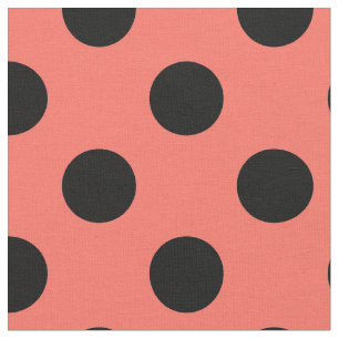 Black polka dots på levande korall tyg