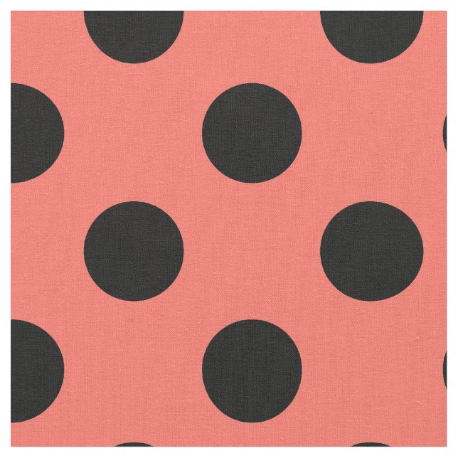 Black polka dots på levande korall tyg (Närbild)