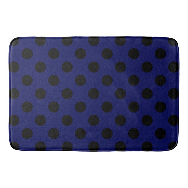 Black polka dots på marinblått badrumsmatta (Framsidan)