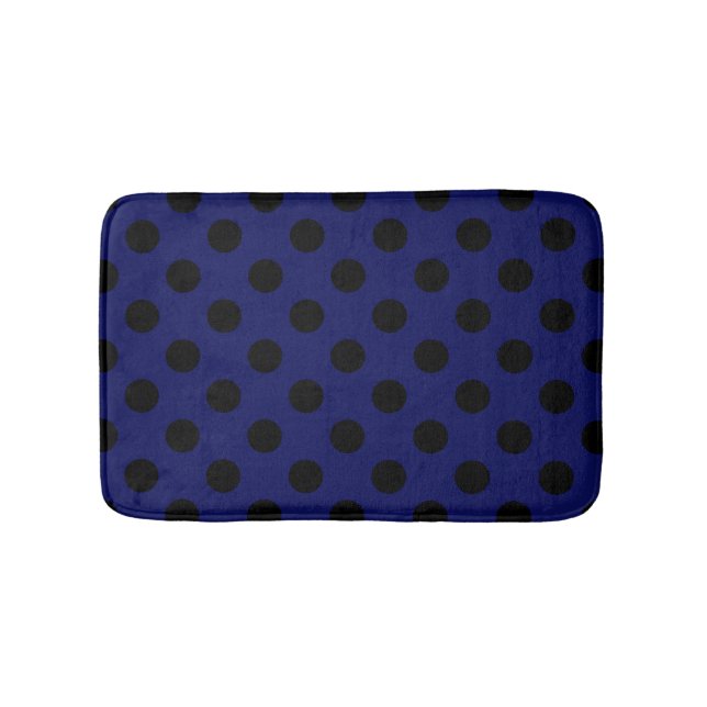 Black polka dots på marinblått badrumsmatta (Framsidan)