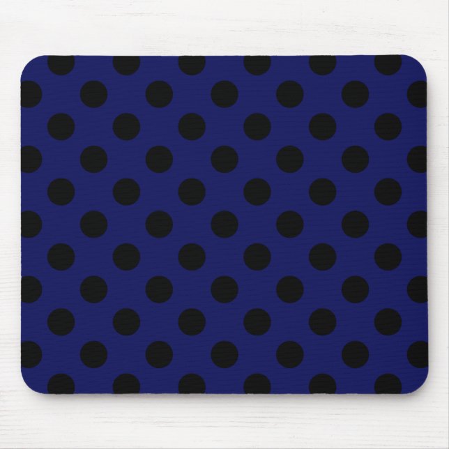 Black polka dots på marinblått musmatta (Framsidan)